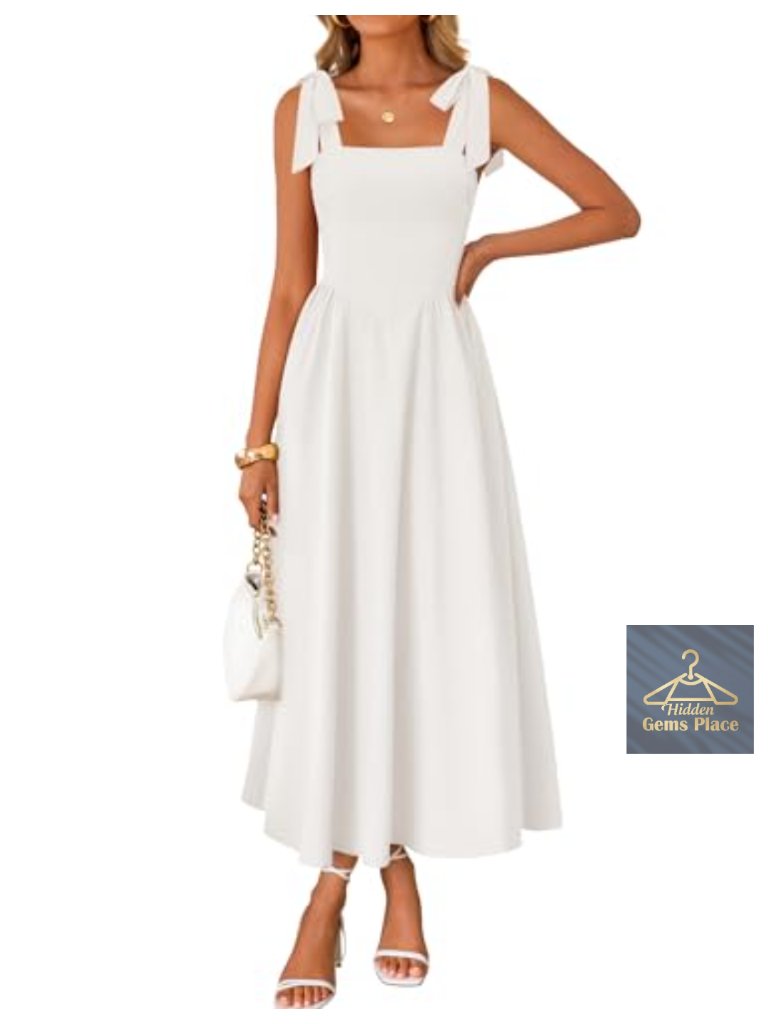 Spaghetti Strap Square Neck Maxi Dress Sleeveless A-Line Smocked Back Side